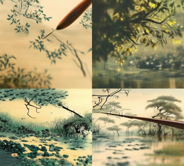 晨韵画卷，书法卷轴画动态图中的艺术韵味与时光印记,晨韵画卷，书法卷轴画动态图中的艺术韵味与时光印记,书法,第1张